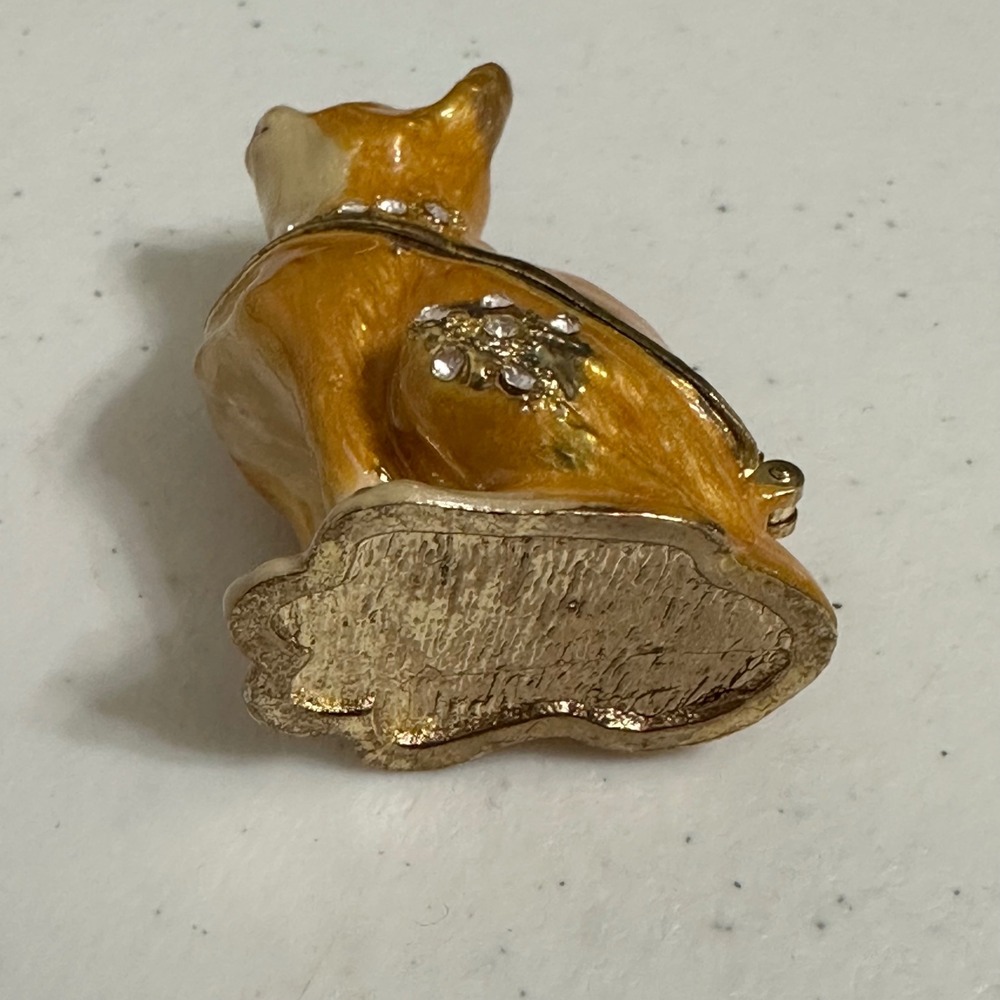 Enamel Rhinestone Cat‎ Trinket Box Magnetic Hinged Miniature Figurine Tabby 2" - Picture 7 of 8